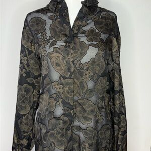 Saint + Sophia Sheer Black/gold Floral Button-Front Blouse - stunning!!